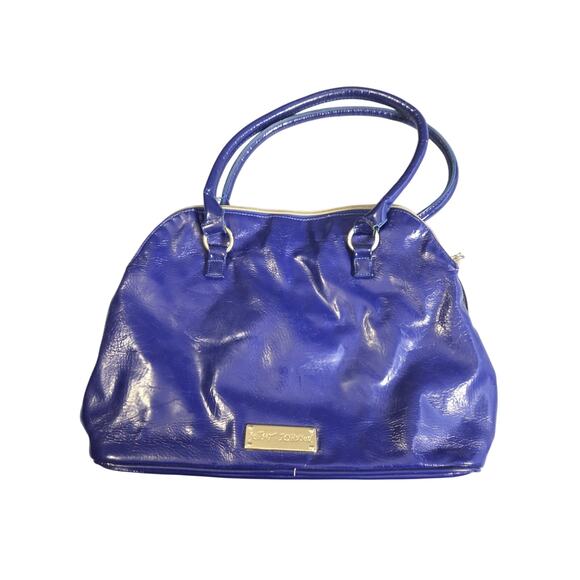 Betsey Johnson Navy Blue Heart Quilted Satchel Handbag Purse - Picture 2 of 9